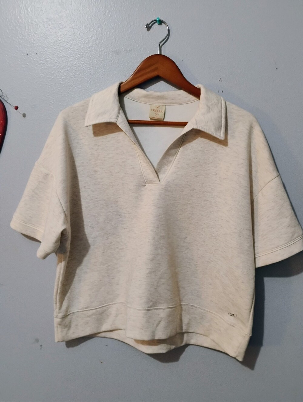 Freely Neutral Collared Short-Sleeve Sweatshirt Top - Soft Cream